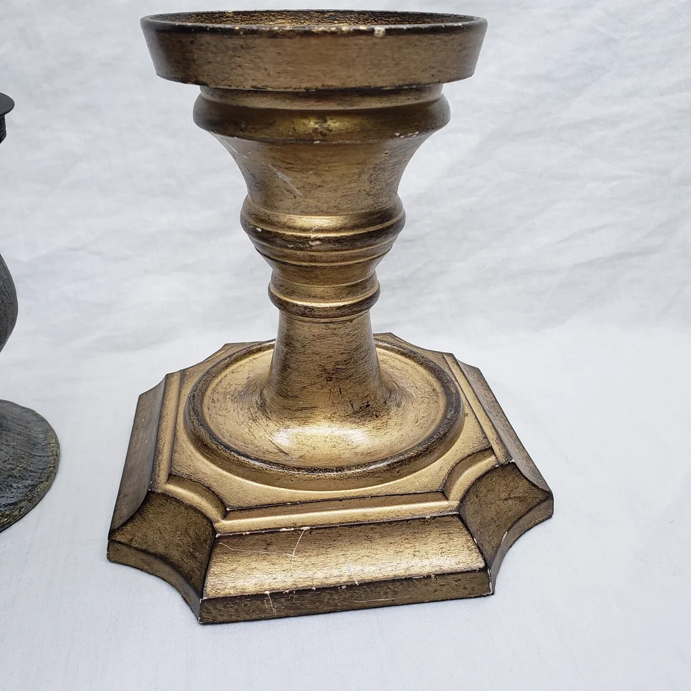 Pier 1 Gold and Black Distressed Pilar Candle Holders